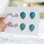 Neviseči uhani Soča kapljice zeleno modre