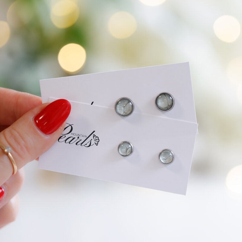 Moški uhani okrogli sivi - slika 2