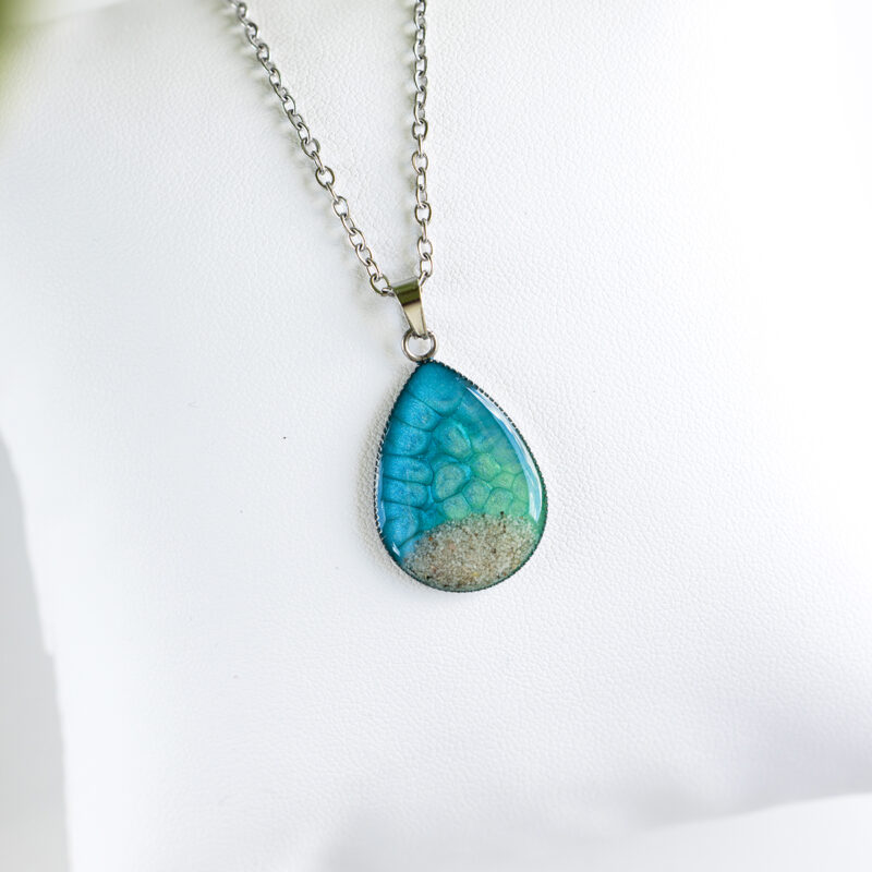 Ogrlica Soča – modro zelena kapljica – M - slika 4