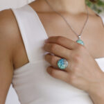 Prstan Soča – turkizno zelen, okrogli M – 2 cm - slika 2