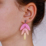 Viseči uhani iz polimerne gline – roza in rumena - slika 3