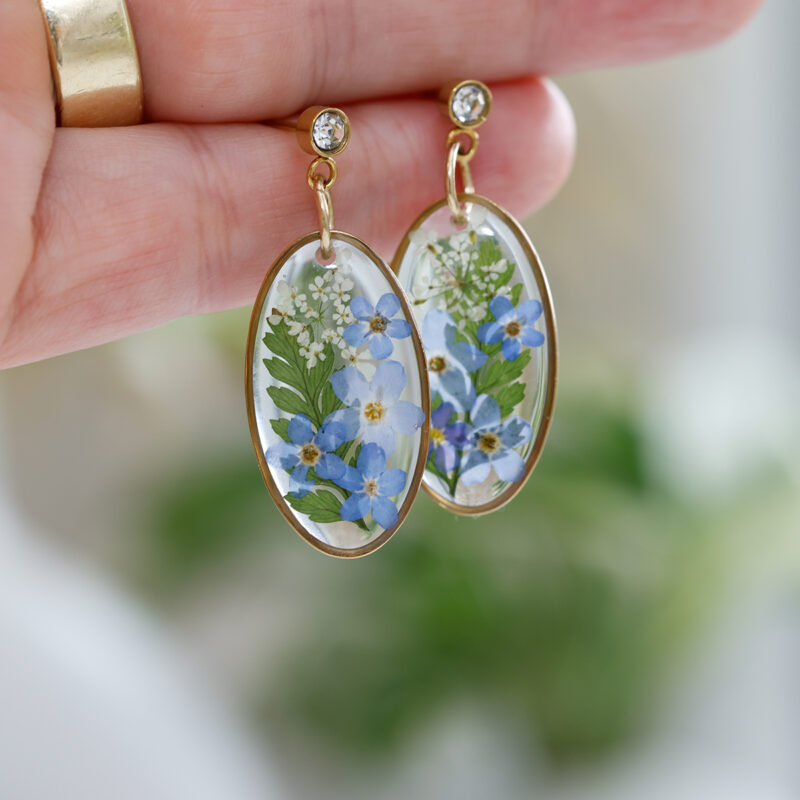 Viseči uhani s posušenim cvetjem – ovalni - slika 2