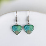 Viseči uhani Soča srčki – ročno izdelani, zeleno turkizni - slika 2